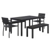Eveleen Outdoor Patio Table With Two Black Powder-Coated Polymer Chairs And Two Benches, 32 x 55, Gray