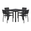 Eveleen Outdoor Patio Table With Four Black Powder-Coated Polymer Chairs, Square, 35", Black