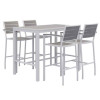 Eveleen Outdoor Bistro Patio Table With Four Gray Powder-Coated Polymer Barstools, 32 x 55, Gray