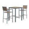 Eveleen Outdoor Bistro Patio Table With Two Mocha Powder-Coated Polymer Barstools, 30" Square, Mocha