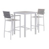 Eveleen Outdoor Bistro Patio Table With Two Gray Powder-Coated Polymer Barstools, 30" Square, Gray
