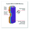 Twist Turn2 Usb 2.0 Flash Drive, 32 Gb, Orange/Purple/Teal, 3/Pack