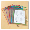 Write And Wipe Pockets, Medium-Duty, Top Load, 10" x 14" Insert, Clear Front, Assorted Color Border, 5 Pockets