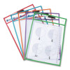 Write And Wipe Pockets, Medium-Duty, Top Load, 10" x 14" Insert, Clear Front, Assorted Color Border, 5 Pockets