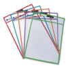 Write And Wipe Pockets, Medium-Duty, Top Load, 10" x 14" Insert, Clear Front, Assorted Color Border, 5 Pockets