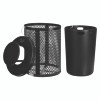 Outdoor Diamond Steel Trash Can, Rain Bonnet Lid, 36 Gal, Black