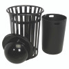 Outdoor Slatted Steel Trash Can, Dome Lid, 36 Gal, Black