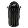 Outdoor Slatted Steel Trash Can, Dome Lid, 36 Gal, Black
