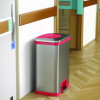 Step Pedal-Sensor Trash Can, 13 Gal, Plastic/Stainless Steel, Silver/Red