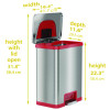 Step Pedal-Sensor Trash Can, 13 Gal, Plastic/Stainless Steel, Silver/Red