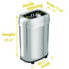 Open Top Trash Can With Wheels, Oval, 13 Gal, Plastic/Stainless Steel, Silver