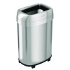 Open Top Trash Can With Wheels, Oval, 13 Gal, Plastic/Stainless Steel, Silver