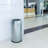 Open Top Trash Can, Round, 16 Gal, Plastic/Stainless Steel, Silver