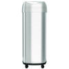 Open Top Trash Can With Wheels, Oval, 16 Gal, Plastic/Stainless Steel, Silver