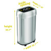 Open Top Trash Can With Wheels, Oval, 16 Gal, Plastic/Stainless Steel, Silver
