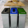 Open Top Trash Bin With Wheels And Color-Coded Lid, 21 Gal, Plastic/Stainless Steel, Silver/Black