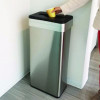 Open Top Trash Can With Color-Coded Lid, 21 Gal, Plastic/Stainless Steel, Silver/Black