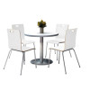 Pedestal Table With Four White Jive Series Chairs, Round, 36" Dia x 29h, Crisp Linen