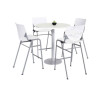 Pedestal Bistro Table With Four White Kool Series Barstools, Round, 36" Dia x 41h, Designer White