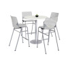 Pedestal Bistro Table With Four Light Gray Kool Series Barstools, Round, 36" Dia x 41h, Designer White