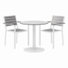 Eveleen Outdoor Patio Table With Two Gray Powder-Coated Polymer Chairs, 30" Dia x 29h, Designer White