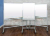 Mobile Magnetic Glass Dry Erase Board, 60" x 40", White Surface, Silver Aluminum Frame