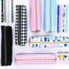 Pencil Case, 7.9" x 2" x 2", Pink/White Check