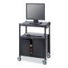Steel Adjustable Av Cart With Cabinet, Metal, 3 Shelf, 6 Ac Outlets, 40 Lb Capacity, 26.75 x 20.5 x 42, Black