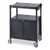 Steel Adjustable Av Cart With Cabinet, Metal, 3 Shelf, 6 Ac Outlets, 40 Lb Capacity, 26.75 x 20.5 x 42, Black