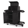 Housekeeping Cart With Hood And Doors, Plastic, 4 Shelves,1 Bin, 24.4 x 62.4 x 56.9, Black