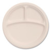 Compostable Molded Fiber Dinnerware, Proplanet Seal, 3-Compartment Plate, 9" Dia, Natural, 500/Carton