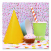 Birthday Tableware Pack, 24 Cups, 24 Dessert Plates, 24 Dinner Plates, 48 Paper Napkins, Assorted Colors, 120 Pieces/Kit