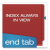 Colored Pressboard End Tab Classification Folders, 3.5" Expansion, 3 Dividers, 8 Fasteners, Letter Size, Red, 50/Box