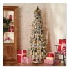 Pre-Lit Snowy Downswept Forest Slim Tree, 19" x 19" x 60", Green Tree, White Square Metal Plate