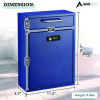 Large Secure Drop Box Wall Mounted Locking Mail Box With Key And Combination Lock, 11.2 x 4.7 x 16.2, Blue
