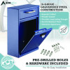 Large Secure Drop Box Wall Mounted Locking Mail Box With Key And Combination Lock, 11.2 x 4.7 x 16.2, Blue