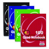 Spiral Notebooks, 1-Subject, Quadrille Rule (4 Sq/In), Randomly Assorted Cover Color, (100) 10.5 x 8 Sheets