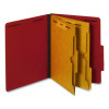 Pressboard Classification Folders, 2/5-Cut Tab, Expands 2.5", 2 Full-Pocket Dividers, 6 Fasteners, Letter Size, Red, 10/Box