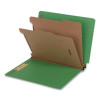 Heavy-Duty Pressboard End Tab Classification Folders, Expands 2", 2 Dividers, 6 Fasteners, Letter Size, Green, 10/Box