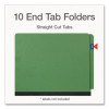 Heavy-Duty Pressboard End Tab Classification Folders, Expands 2", 2 Dividers, 6 Fasteners, Letter Size, Green, 10/Box