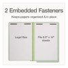 Colored Pressboard End Tab Fastener Folders, Straight Tab, Expands 1", 2 Fasteners, Legal Size, Light Green, 25/Box