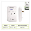 3 Outlet 2 Usb Wall Tap, 735 J, White