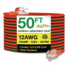 12 Awg Lighted End Heavy-Duty Extension Cord, 50 Ft, 15 A, Orange/Black