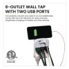 6 Outlet 4 Usb Wall Tap, 735 J, White