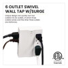 6 Outlet Swivel Wall Tap With Surge Protection, 1,000 J, White