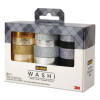 Washi Glitter Metallic Tape, Black/Gold/Silver, Assorted Sizes/Colors/Finishes, 15 Rolls/Pack