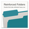 Double-Ply Reinforced Top Tab Colored File Folders, 1/3-Cut Tabs: Assorted, Letter, 0.75" Expansion, Teal, 100/Box