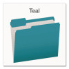 Double-Ply Reinforced Top Tab Colored File Folders, 1/3-Cut Tabs: Assorted, Letter, 0.75" Expansion, Teal, 100/Box
