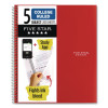 Wirebound Notebook, 5-Subject, Medium/College Rule, Fire Red Cover, (200) 11 x 8.5 Sheets