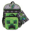Minecraft 5-Piece Backpack Set, Green/Gray/Black